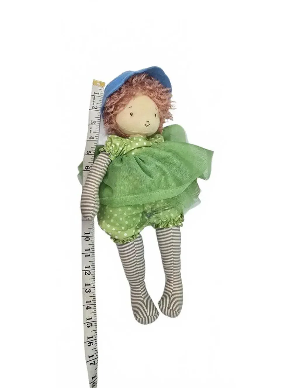 Bunnies By The Bay Handmade Plush Doll with Blue Hat and Green Dress